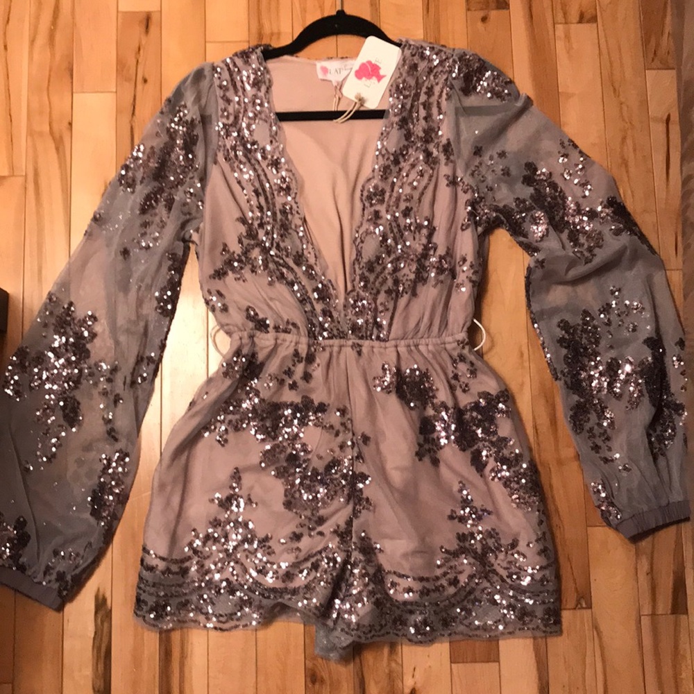 Latiste sheer sequined v neck romper